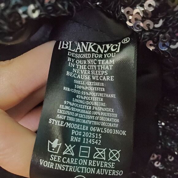 Blank NYC Black Sequin Bomber Jacket Quilted Lining Size Small - Picture 8 of 8